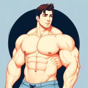 Muscle Man with Cartoon Amulet - Artistic Charm