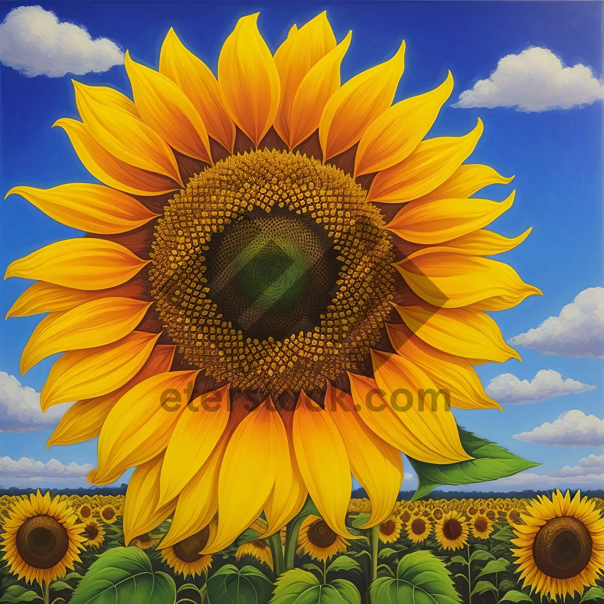 Picture of Blooming Sunflower in Vibrant Summer Field