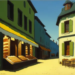Old Urban Facade with Shop Sign in City