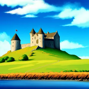 Serene Countryside Castle under Blue Sky