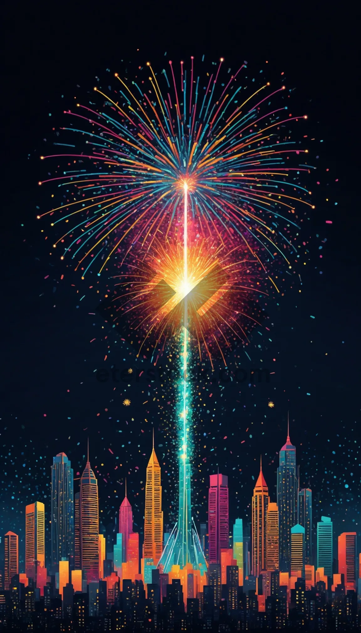 Picture of Colorful Firework Display in the Night Sky