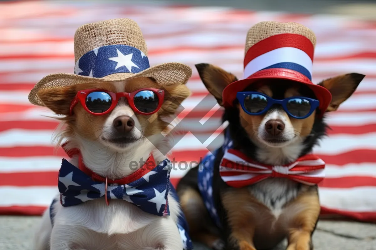 Picture of Happy man with cute chihuahua in sunglasses