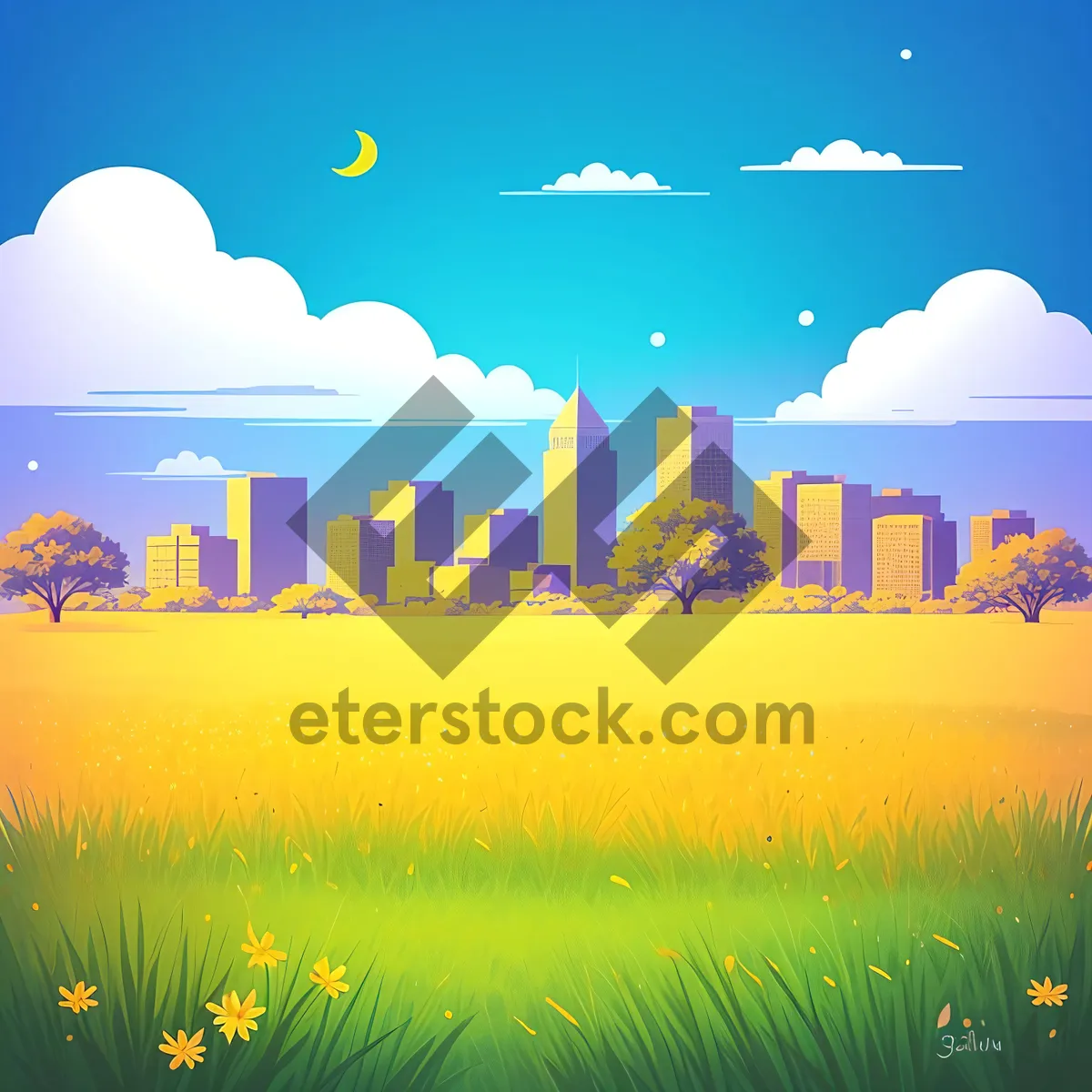 Picture of Meadow Bliss: A Colorful Landscape of Vibrant Grass and Summer Sky