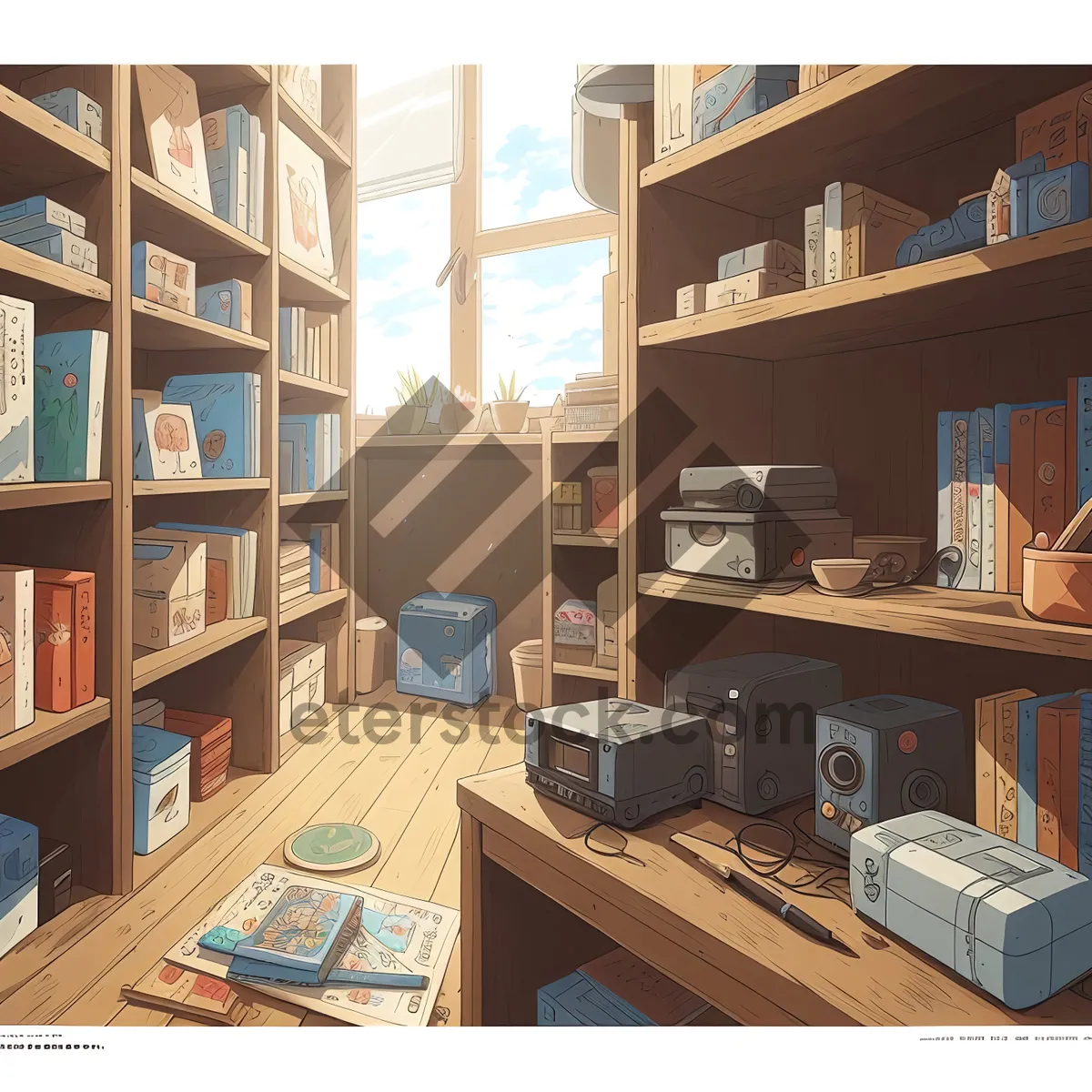 Picture of Modern library bookcase inside a cozy home.