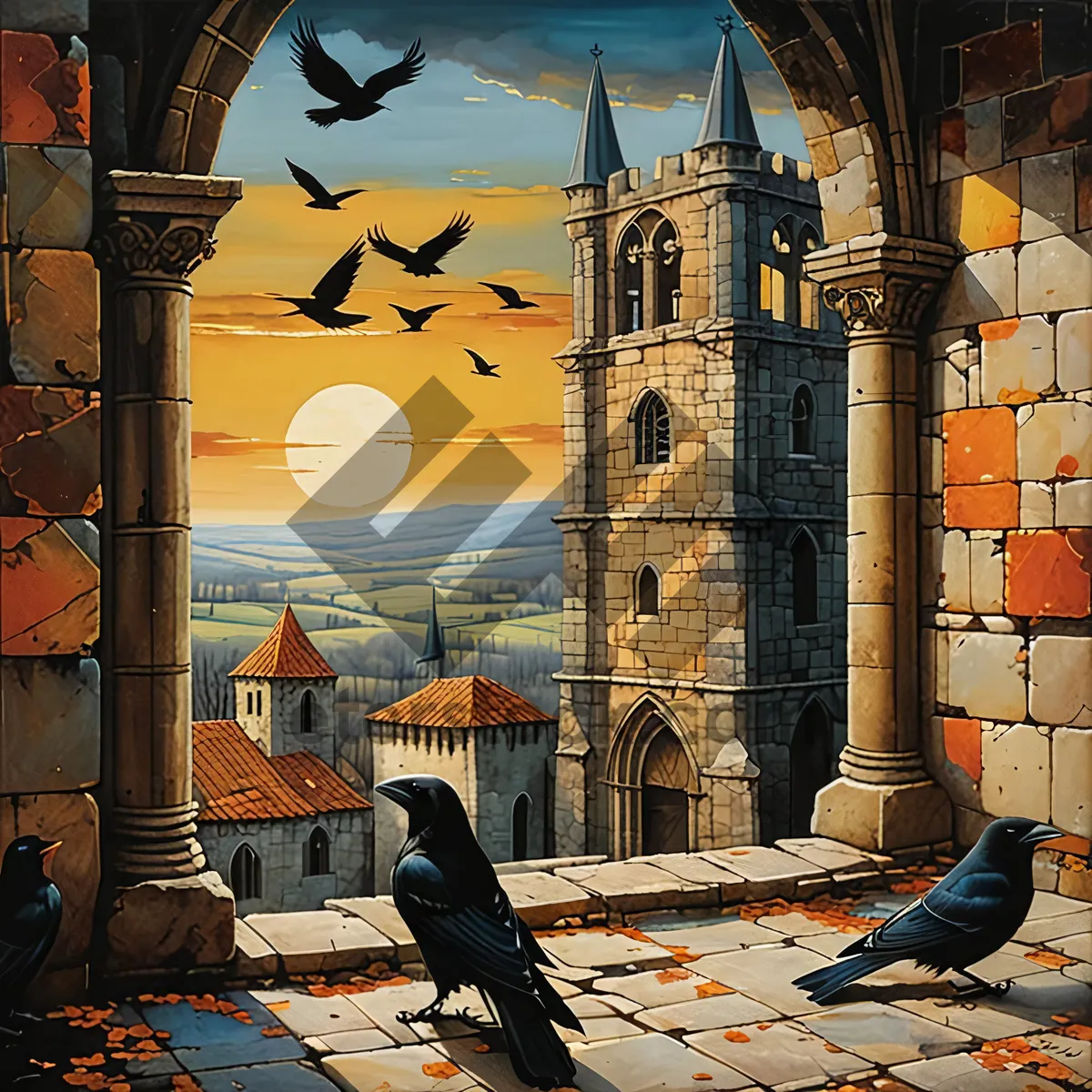Picture of Historic Cathedral Tower in Old City Plaza