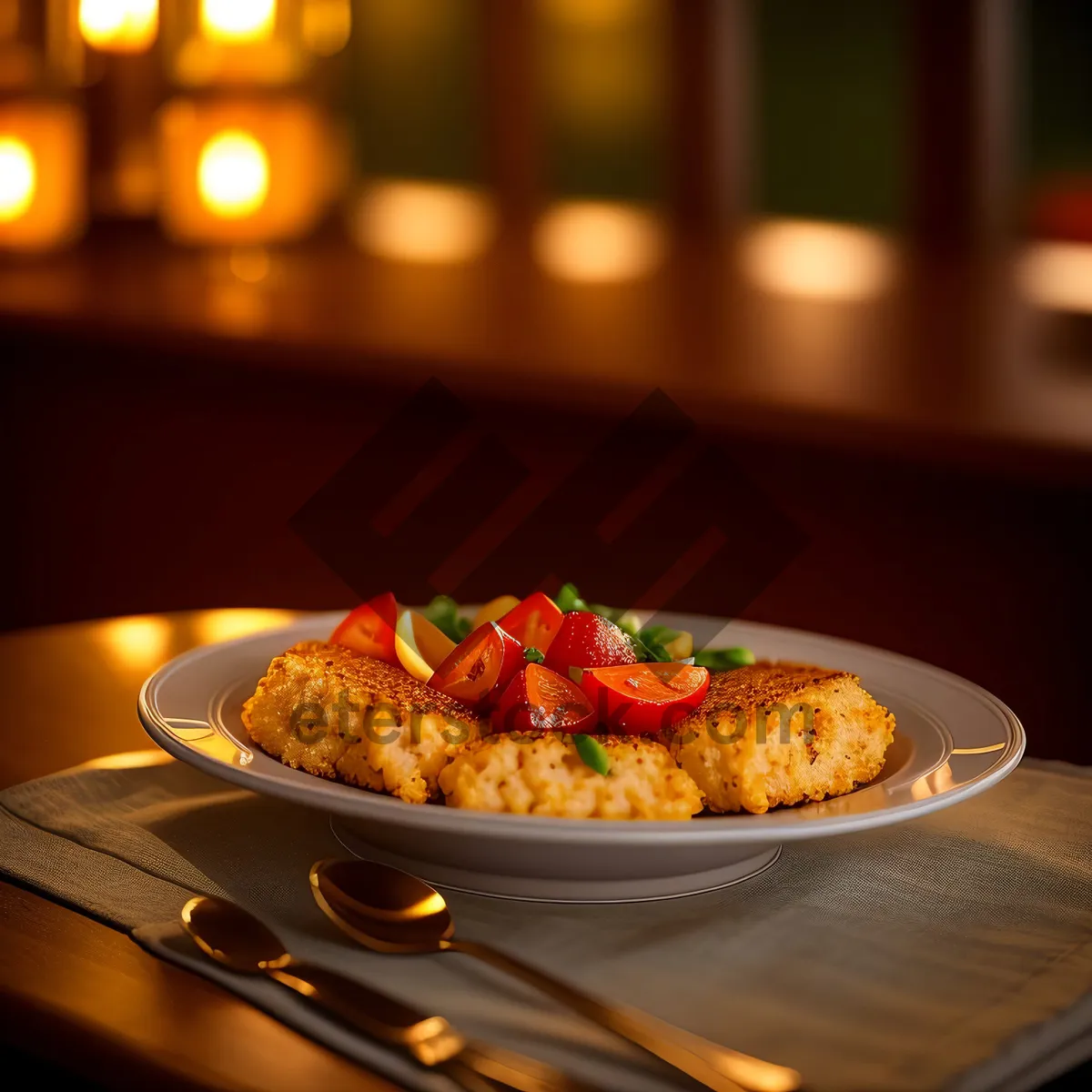 Picture of Delicious Gourmet Meal with Fresh Seafood and Vegetables