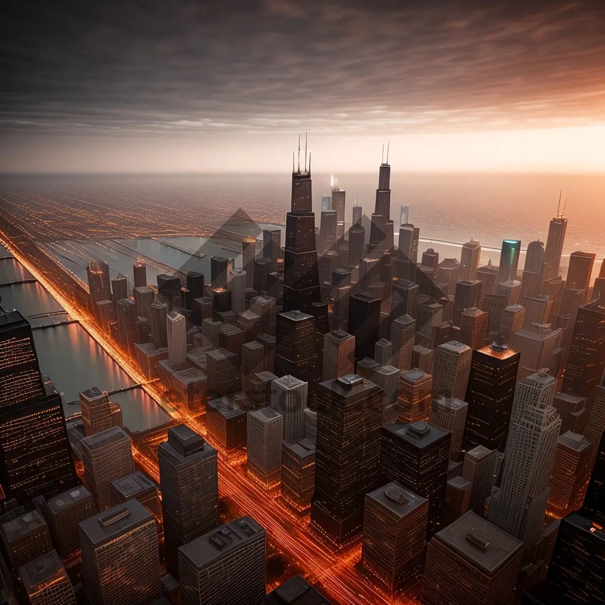 Picture of Dynamic Urban Skyline at Sunset