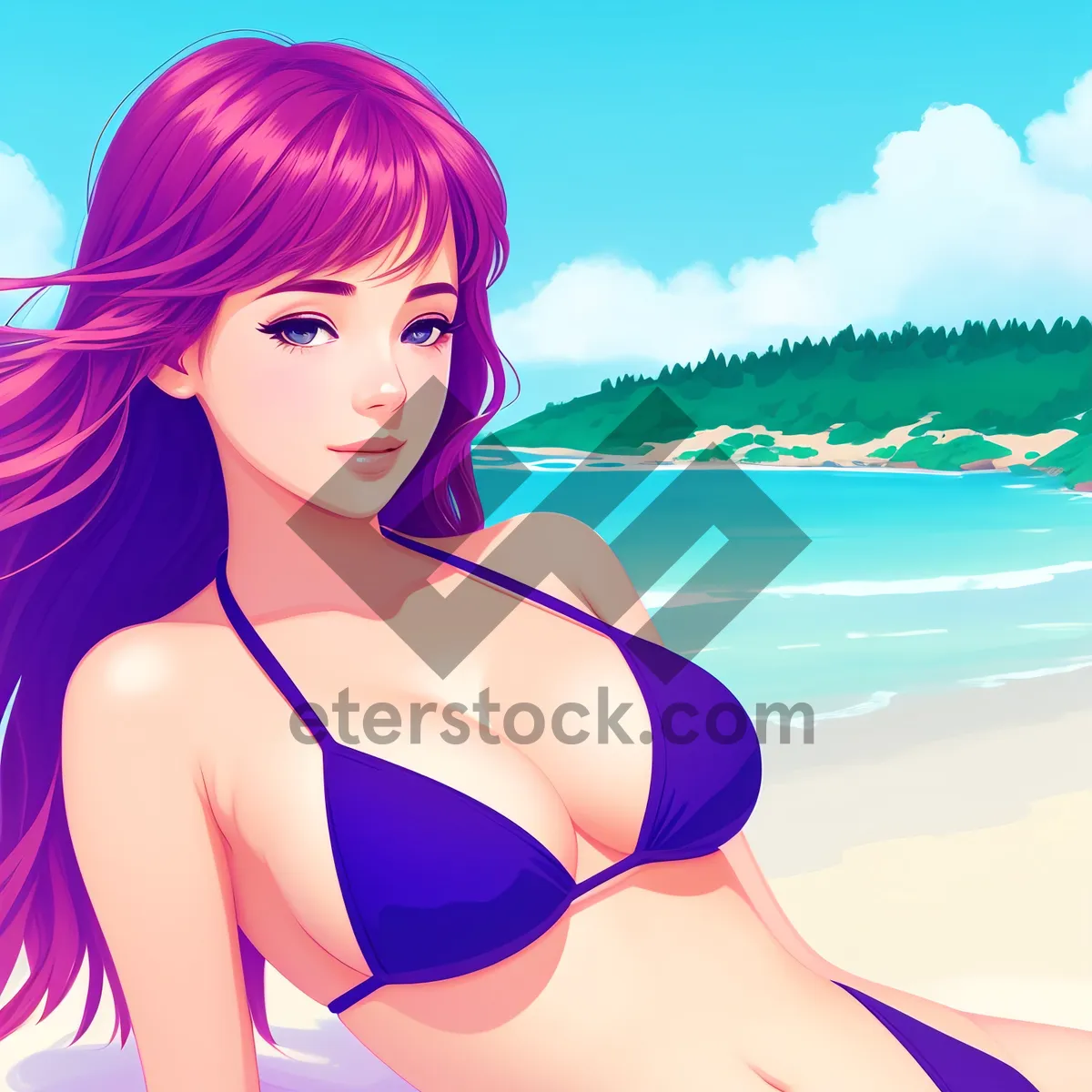 Picture of Smiling blond model posing in attractive swimsuit