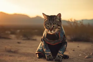 Curious kitten with cowboy boot