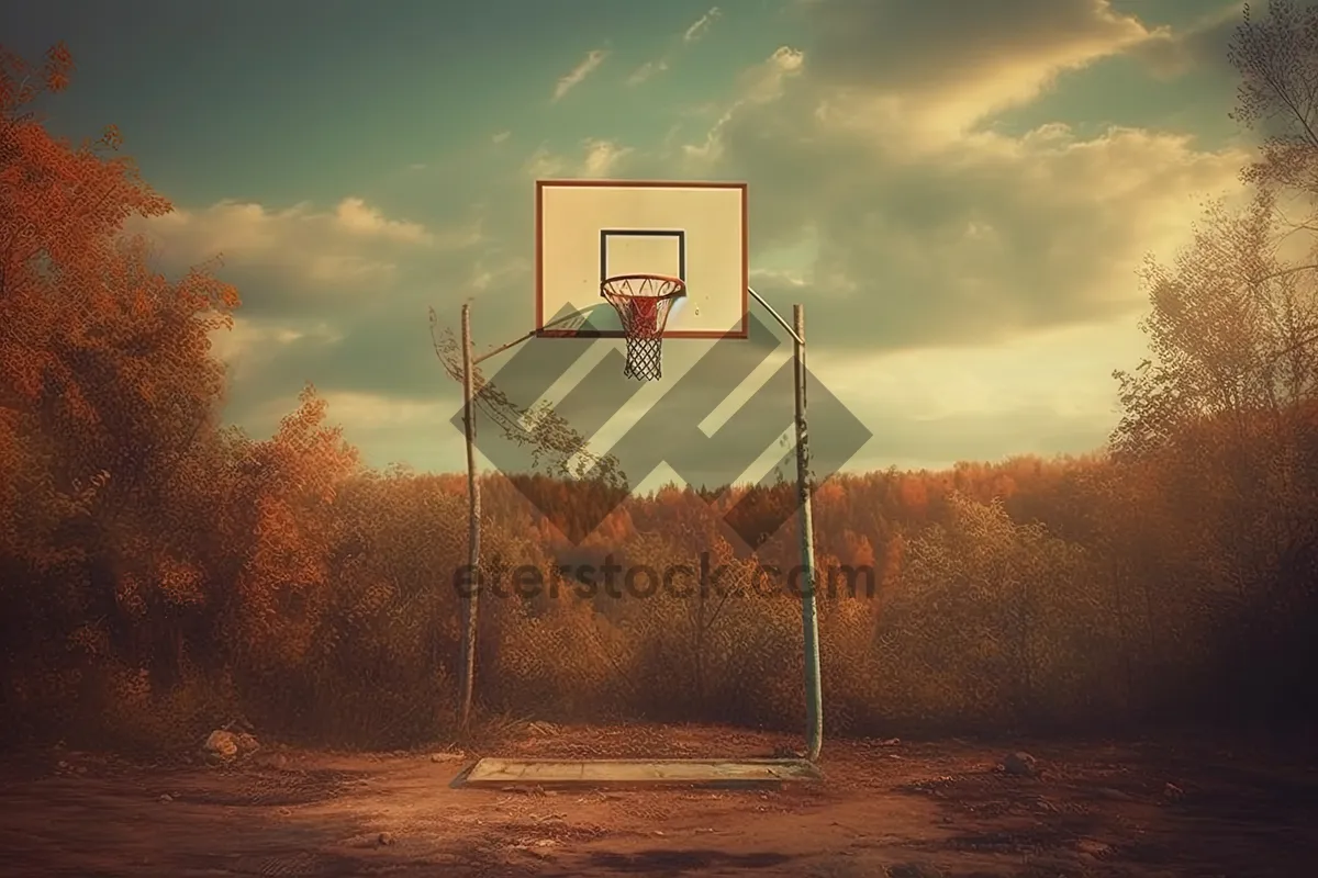 Picture of Silhouette Basketball Hoop Against Dramatic Sunset Sky