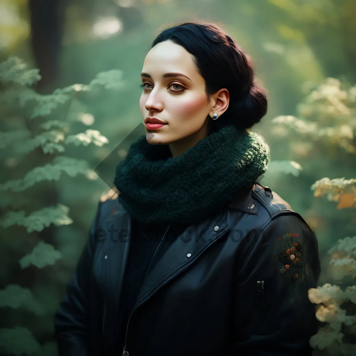 Picture of Smiling Lady in Fashionable Scarf