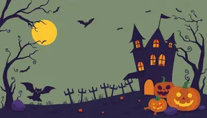 Halloween Moonlight Silhouette Cemetery Cartoon Design