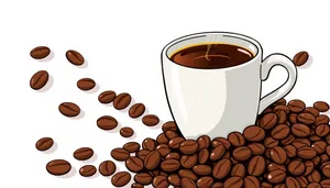 Delicious Breakfast Gourmet: Hot Espresso Coffee in Black Mug