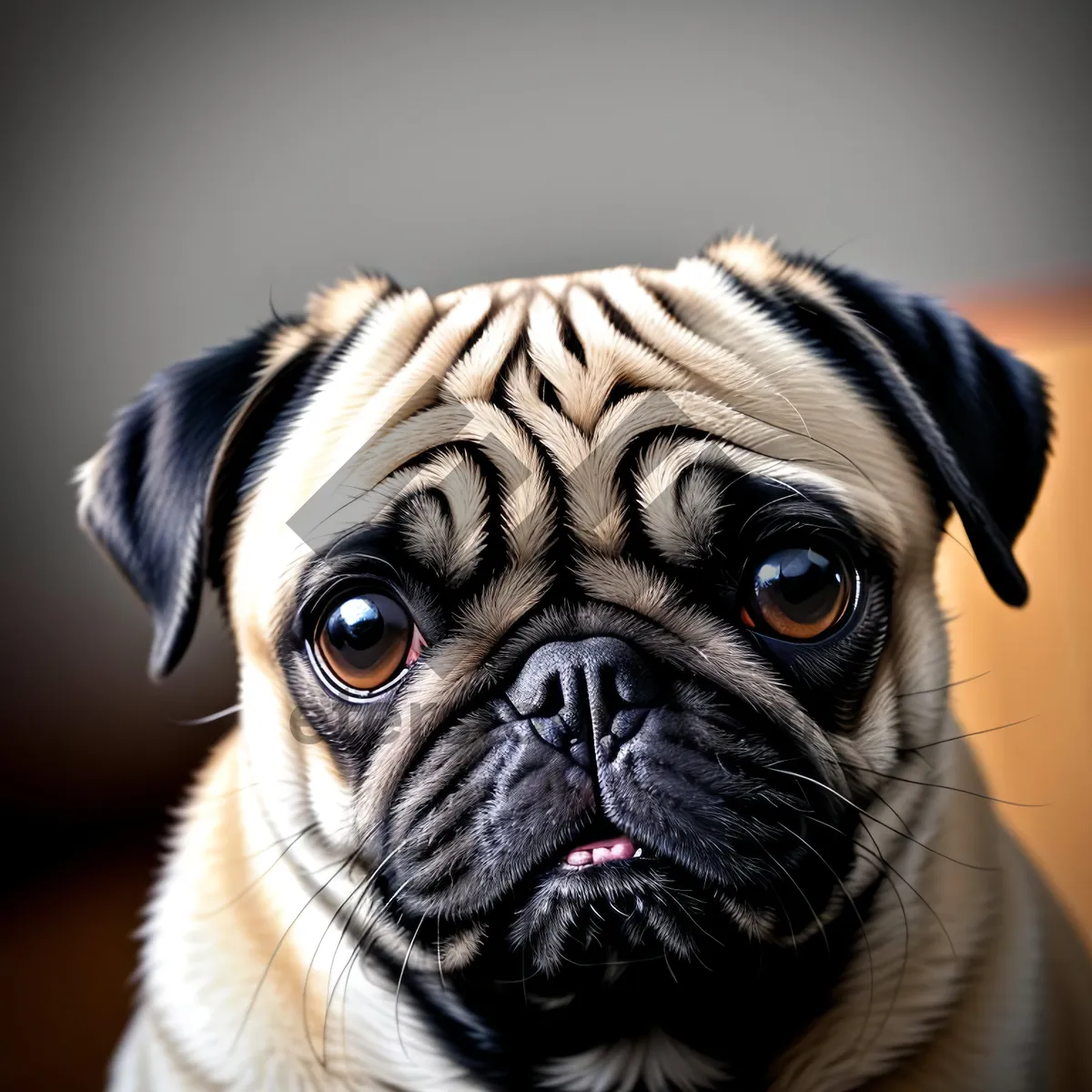 Picture of Adorable Wrinkly Pug Dog Portrait