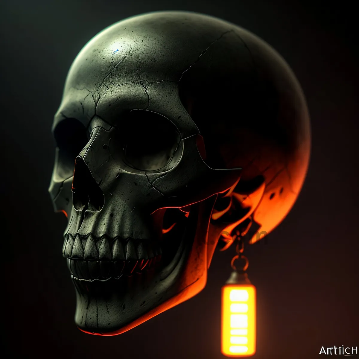 Picture of Black Human Skull Sculpture with X-Ray-Effect