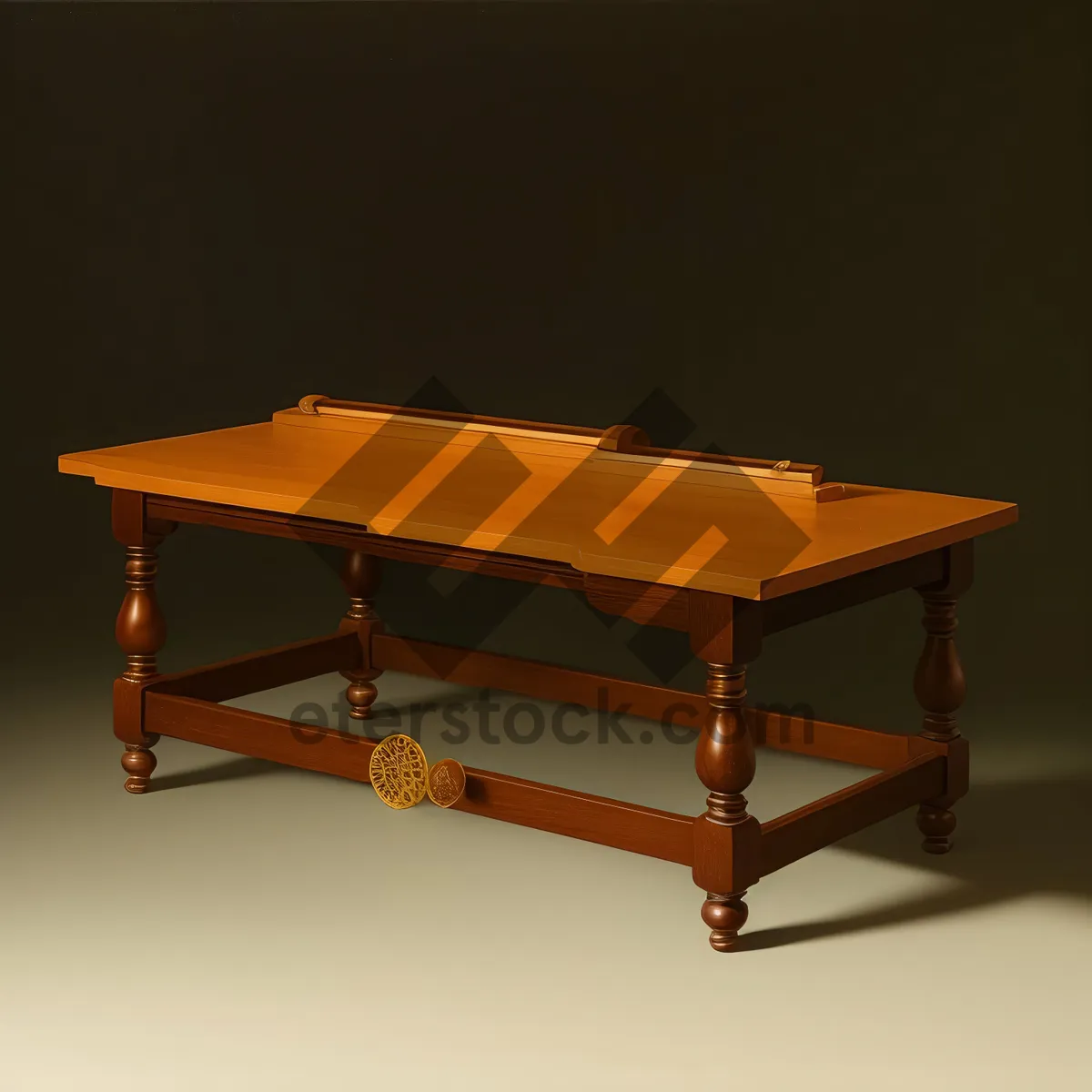 Picture of Vintage Wood Footstool with Empty Brown Chair