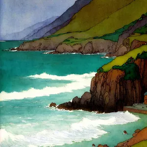 Coastal Paradise: Majestic Waves Crashing Against Rocky Shore