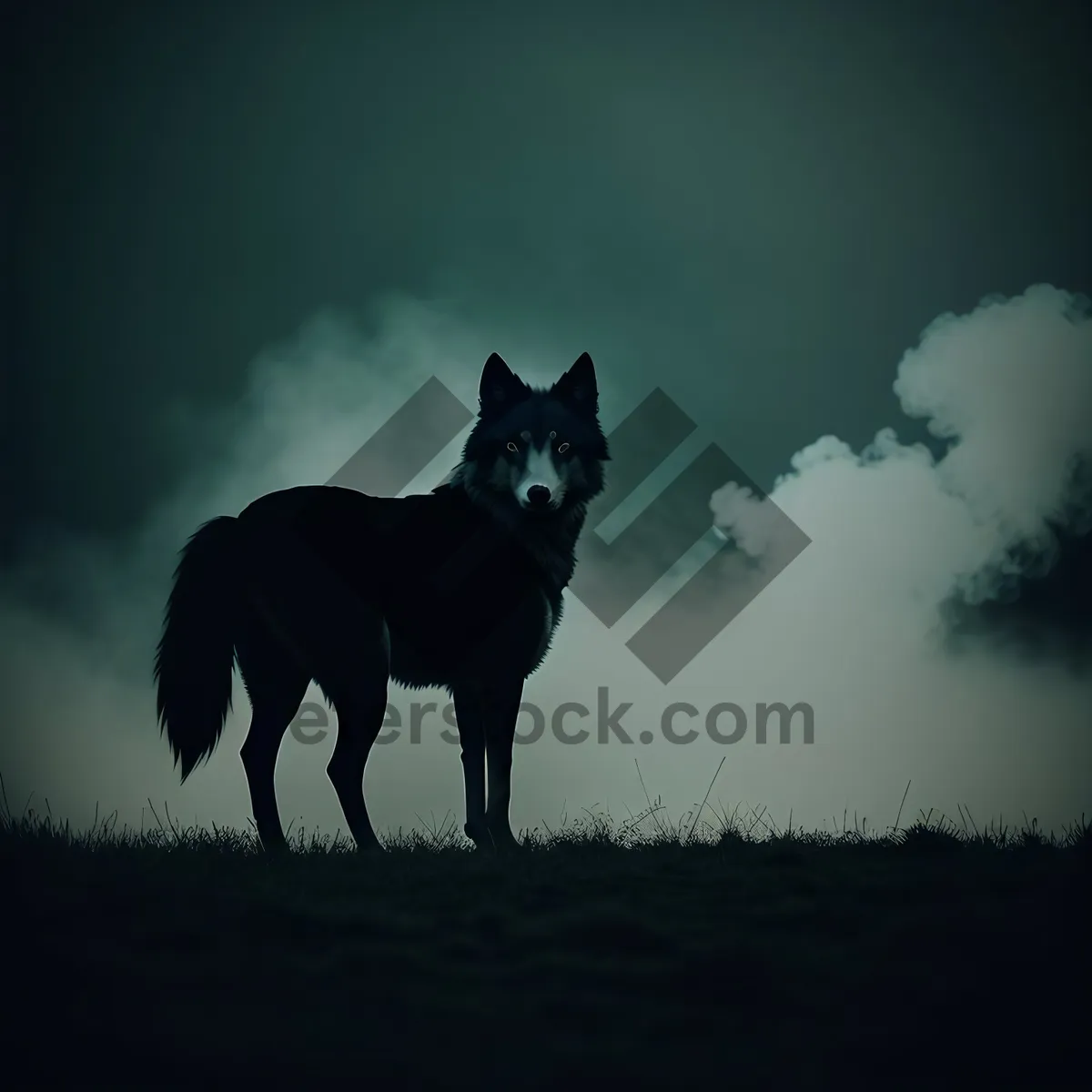 Picture of Black Canine Silhouette against Sunset