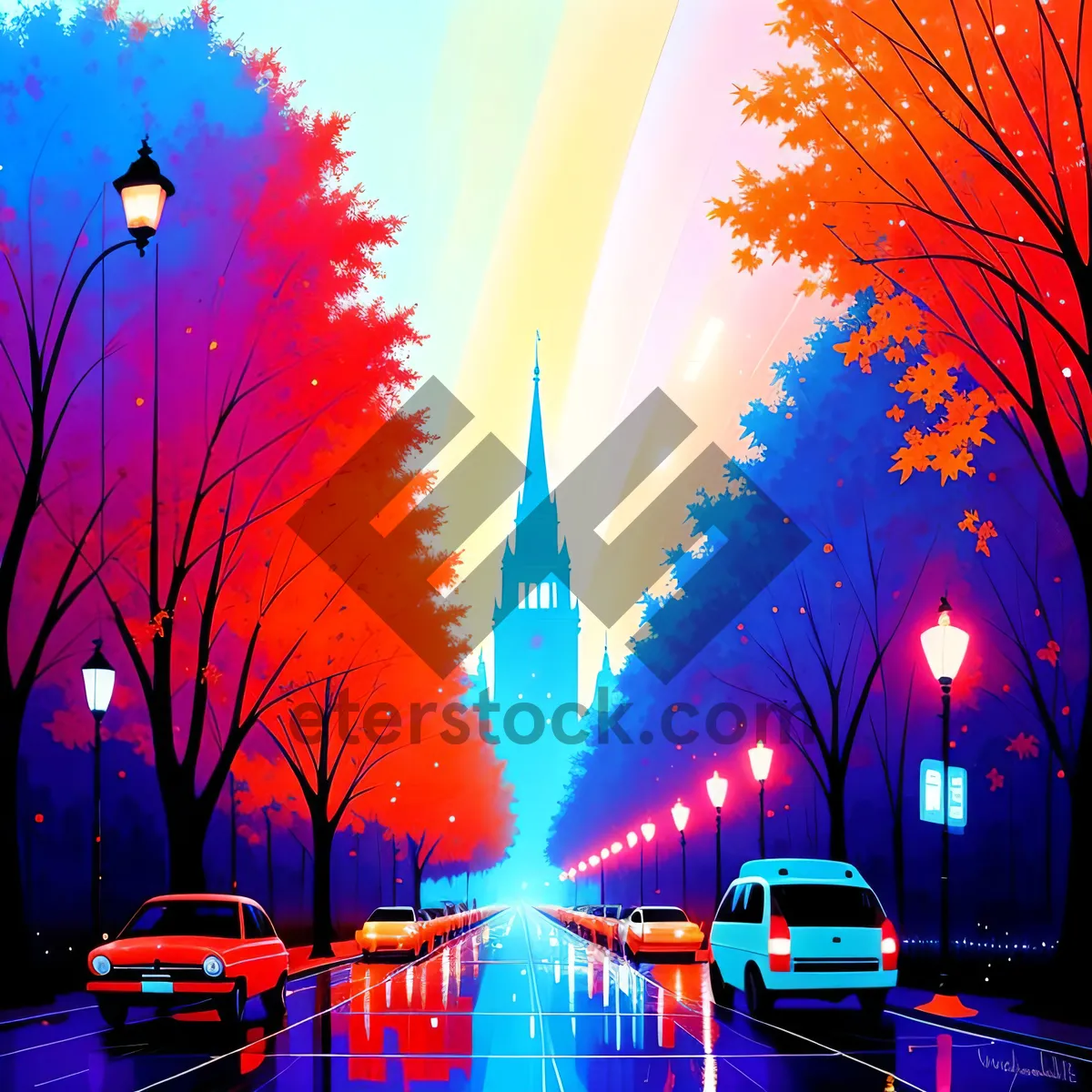 Picture of Vibrant Laser Light Art in Night