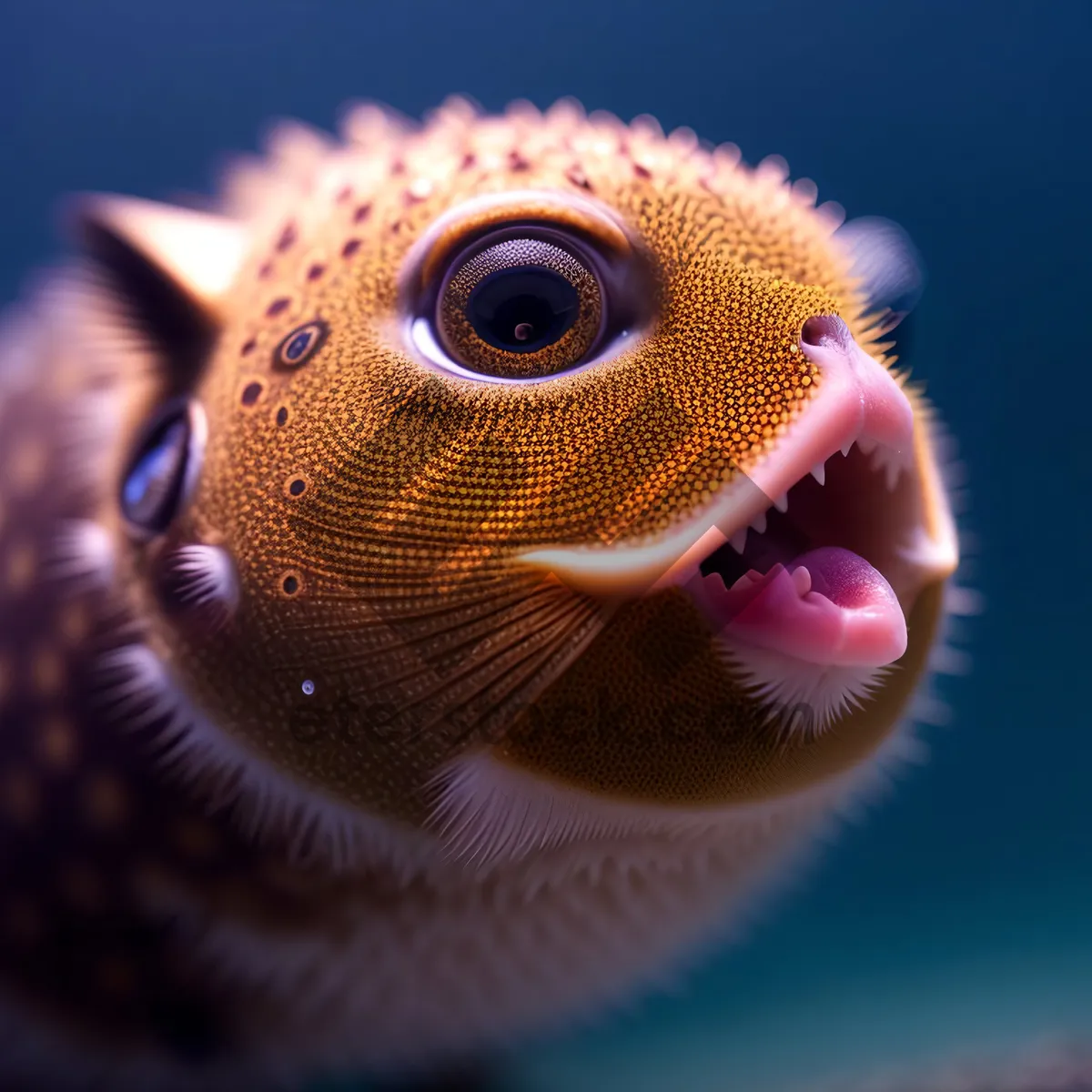 Picture of Tropical Underwater Wildlife: Puffer Fish Eye in Water