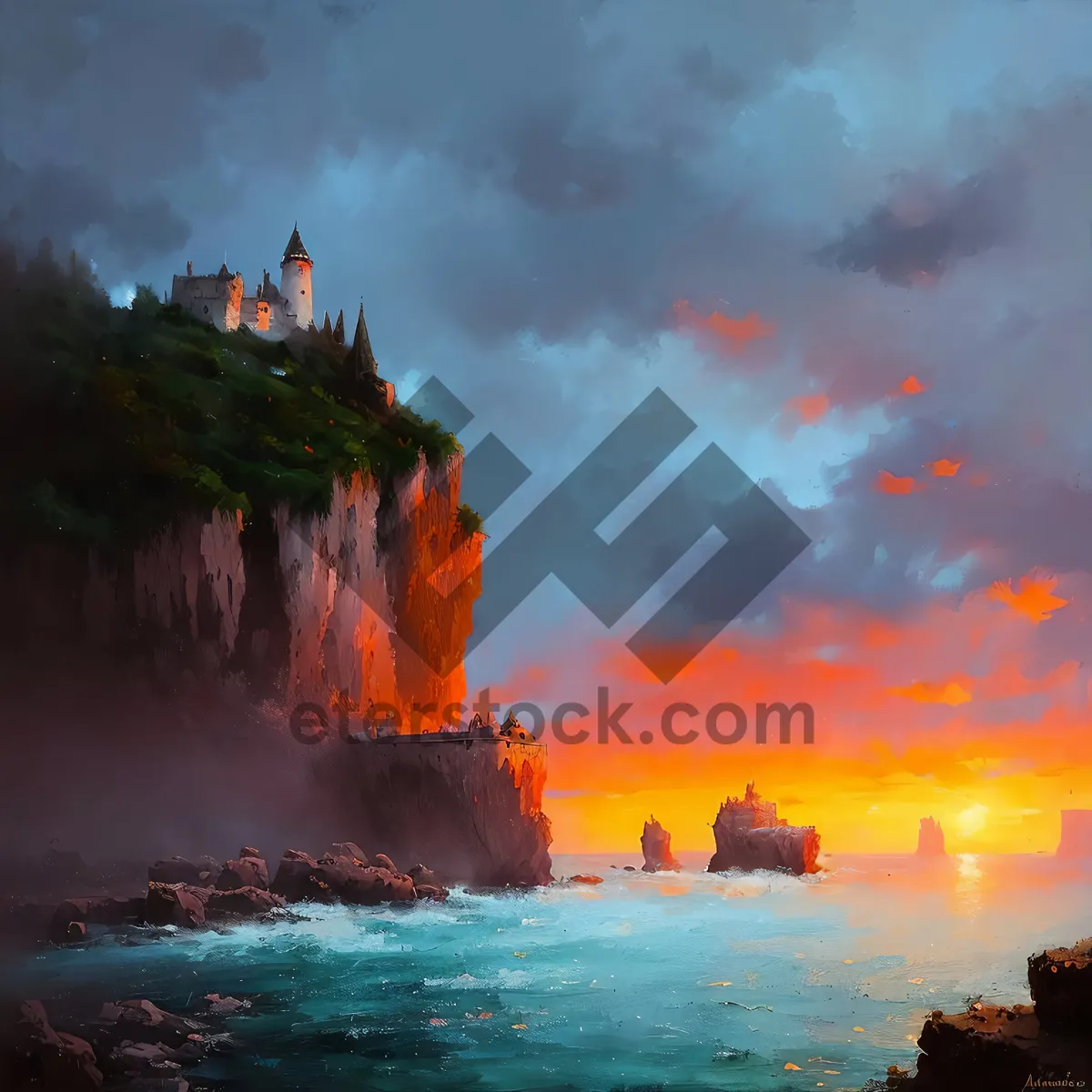 Picture of Tropical Paradise Sunset over Majestic Coastal Cliffs