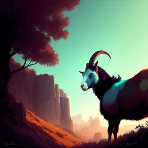 Serenity at Sunset: Bighorn Ram Silhouette in Mountain Landscape.