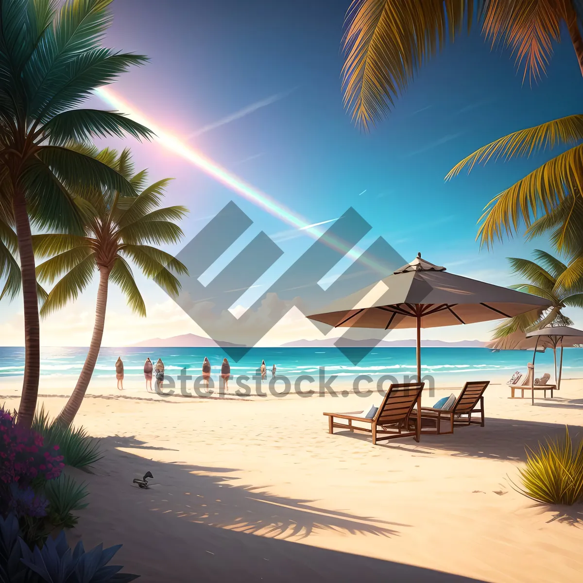 Picture of Tranquil tropical beach paradise with coconut palms