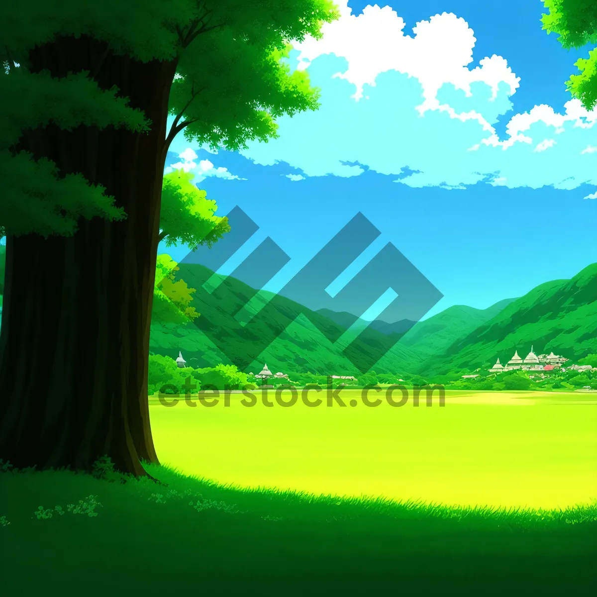 Picture of Sunset over serene lake and rolling meadows