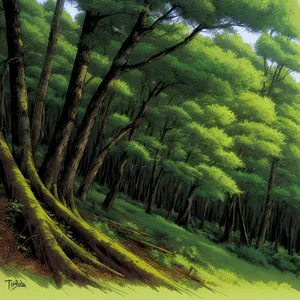 Serene Fern-Filled Forest Pathway in Summer