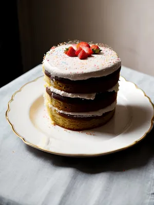 Delicious Fruit and Cream Cake with Chocolate Sauce