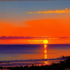 Golden Skyline Reflection on Ocean Beach