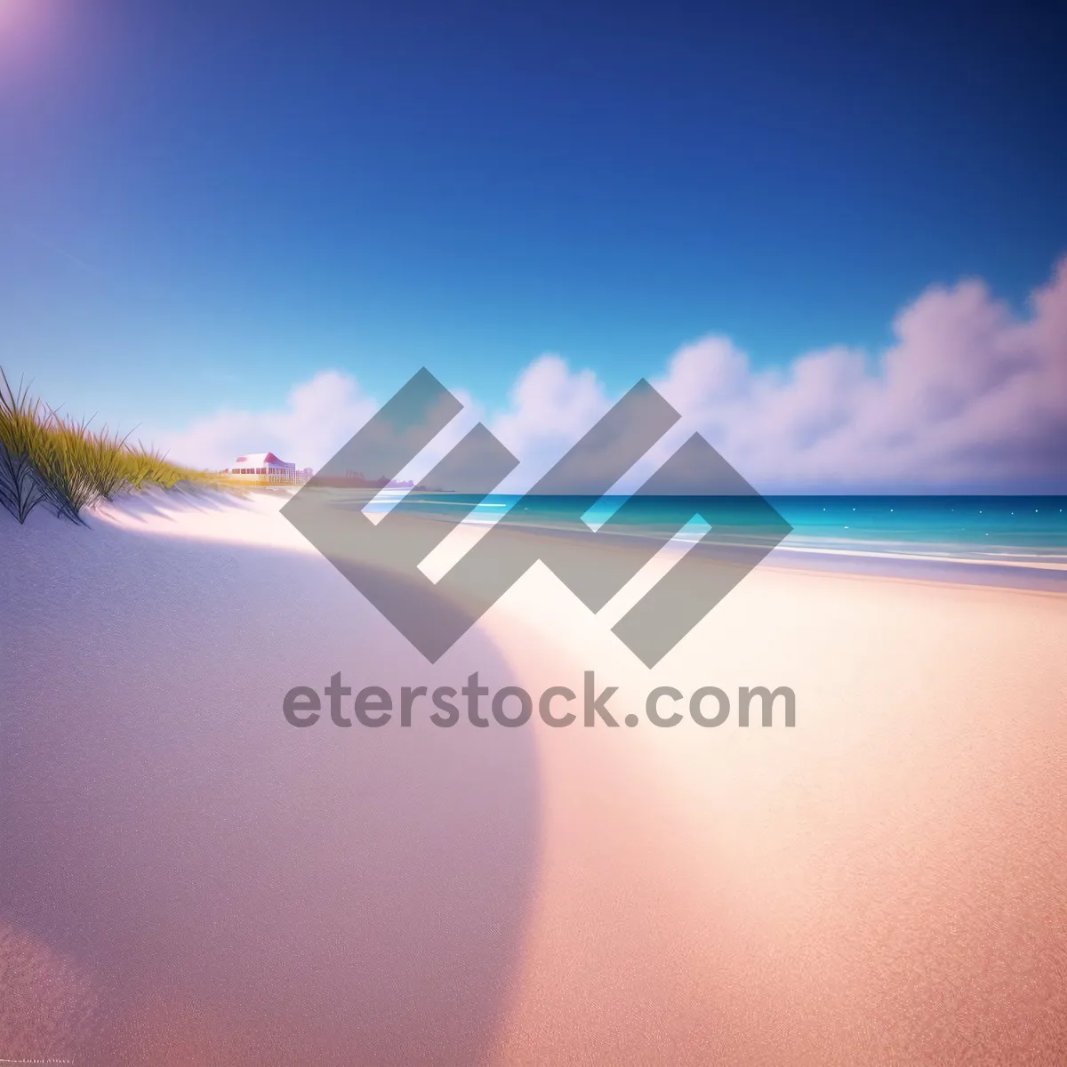 Picture of Sunny Beach Sunset on Reflective Waves.