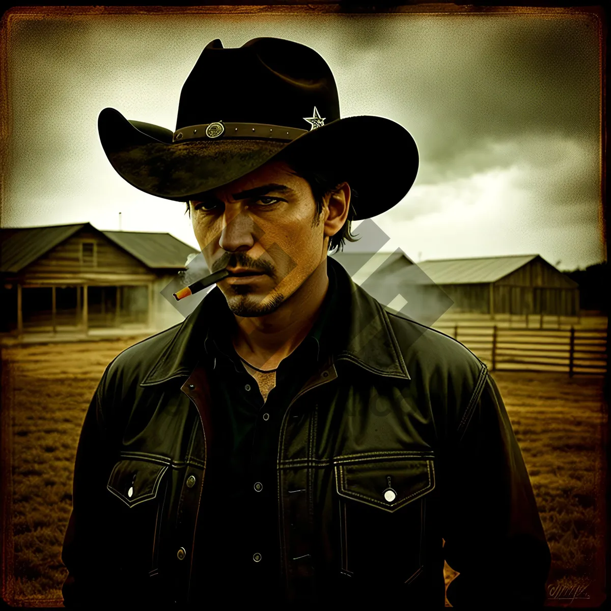 Picture of Western Cowboy Wearing Signature Hat - Portrait of a Man