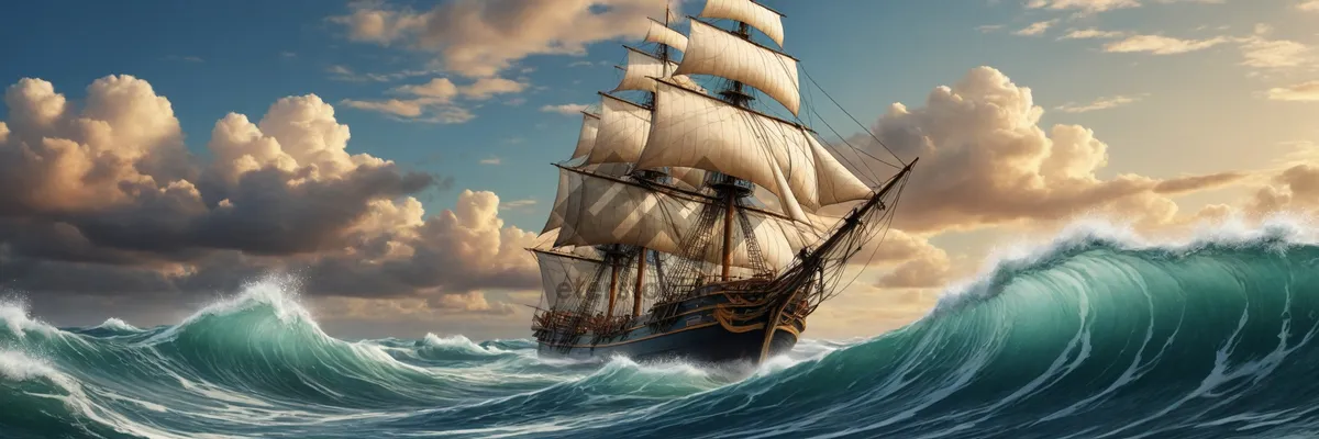 Picture of Pirate ship sailing on the open ocean