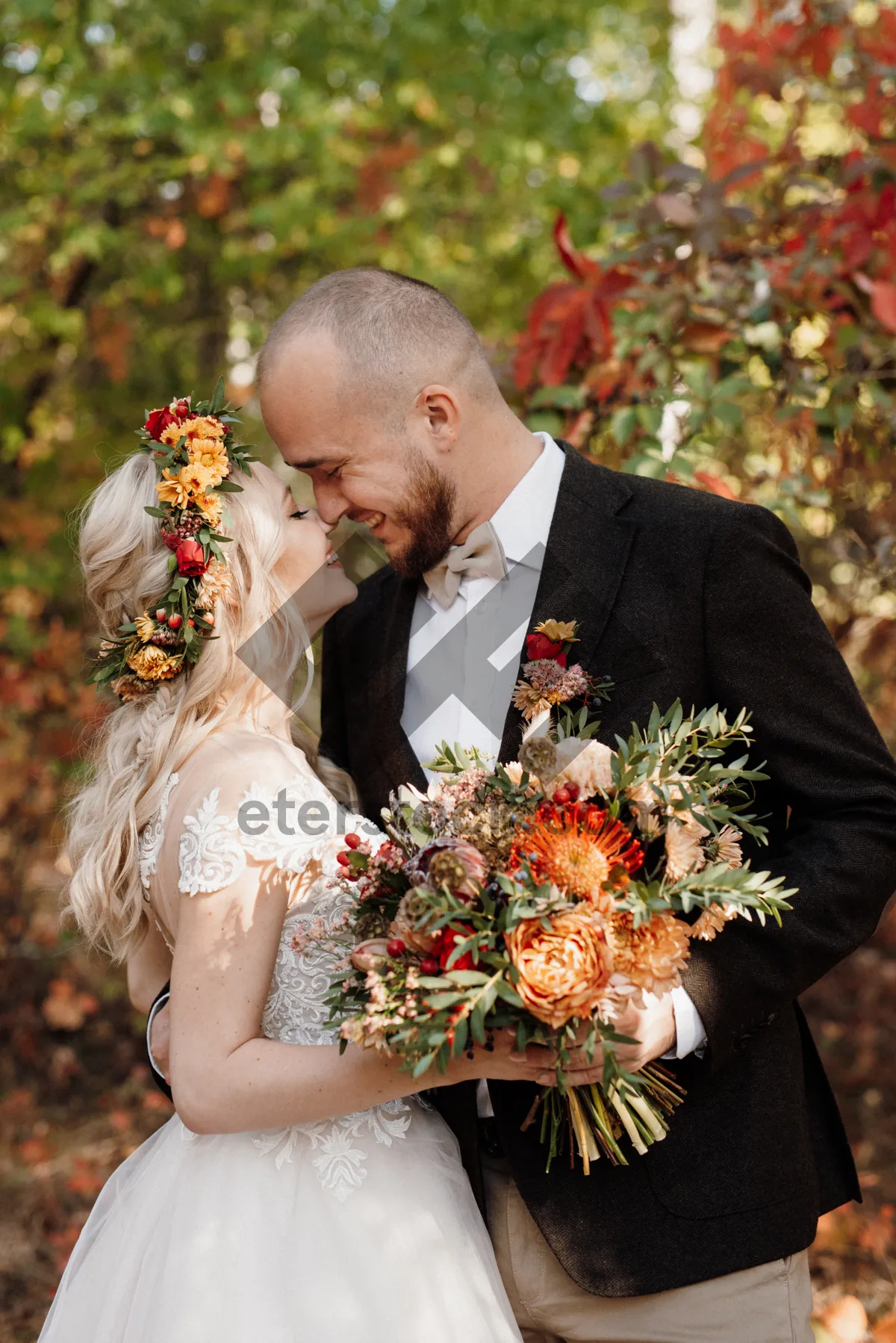 Picture of Happy couple celebrating their wedding day outdoors