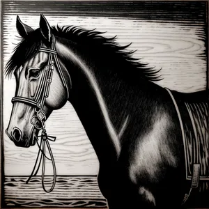 Black Thoroughbred Stallion with Bridle: Equine Sketch