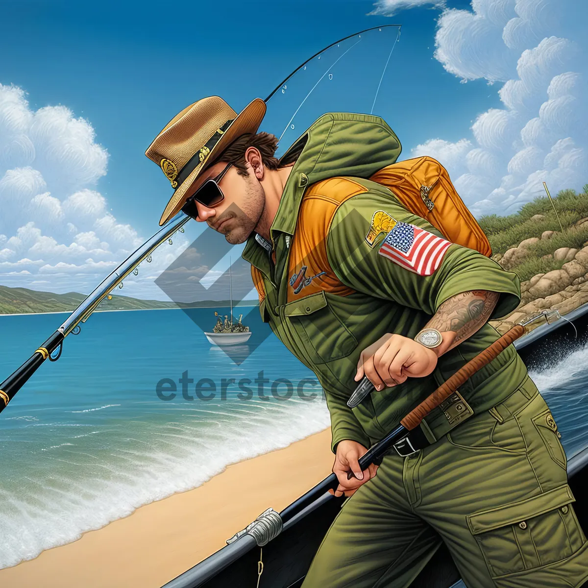 Picture of Recreational Fishing Gear and Boat on Water