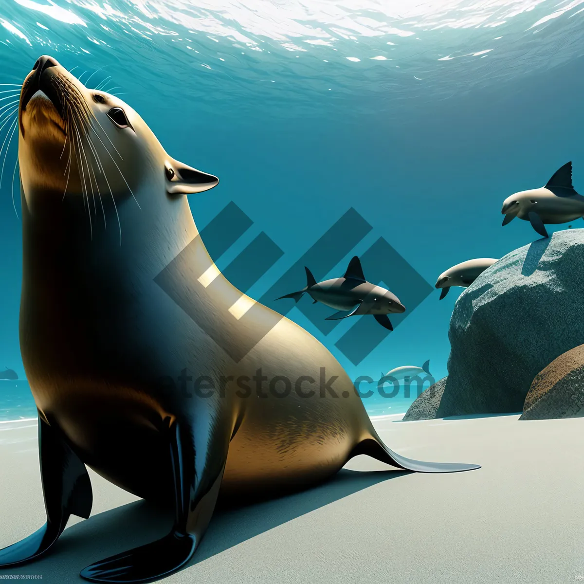 Picture of Playful Sea Lion Resting on Beach