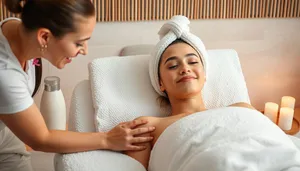 Attractive couple lying happily together on spa bed