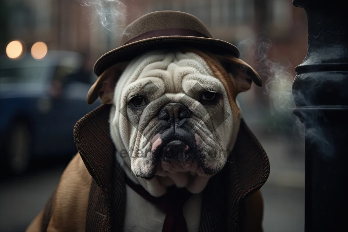 Picture of Cute Wrinkled Bulldog Sitting in Studio Portrait.