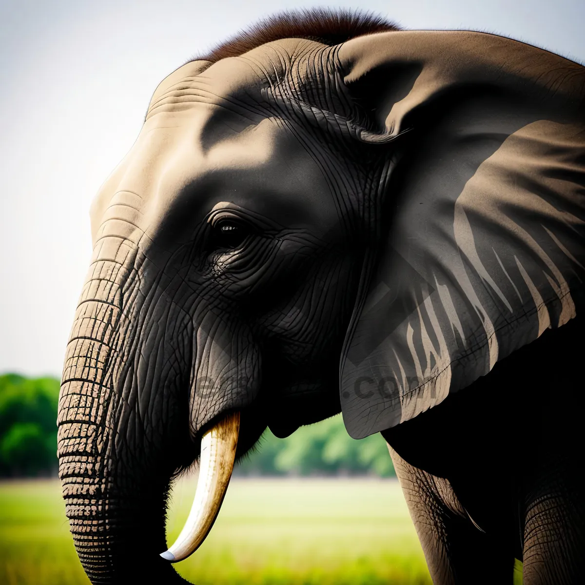 Picture of Majestic African Elephant with Impressive Tusks