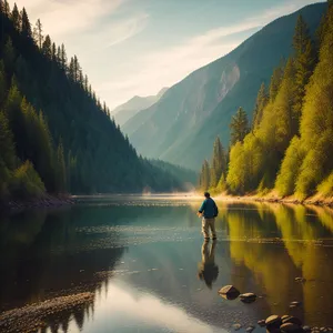 Serene Reflections: Majestic Mountain Lake Landscape