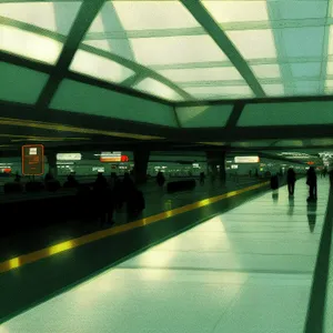 Modern urban train station with traffic at night