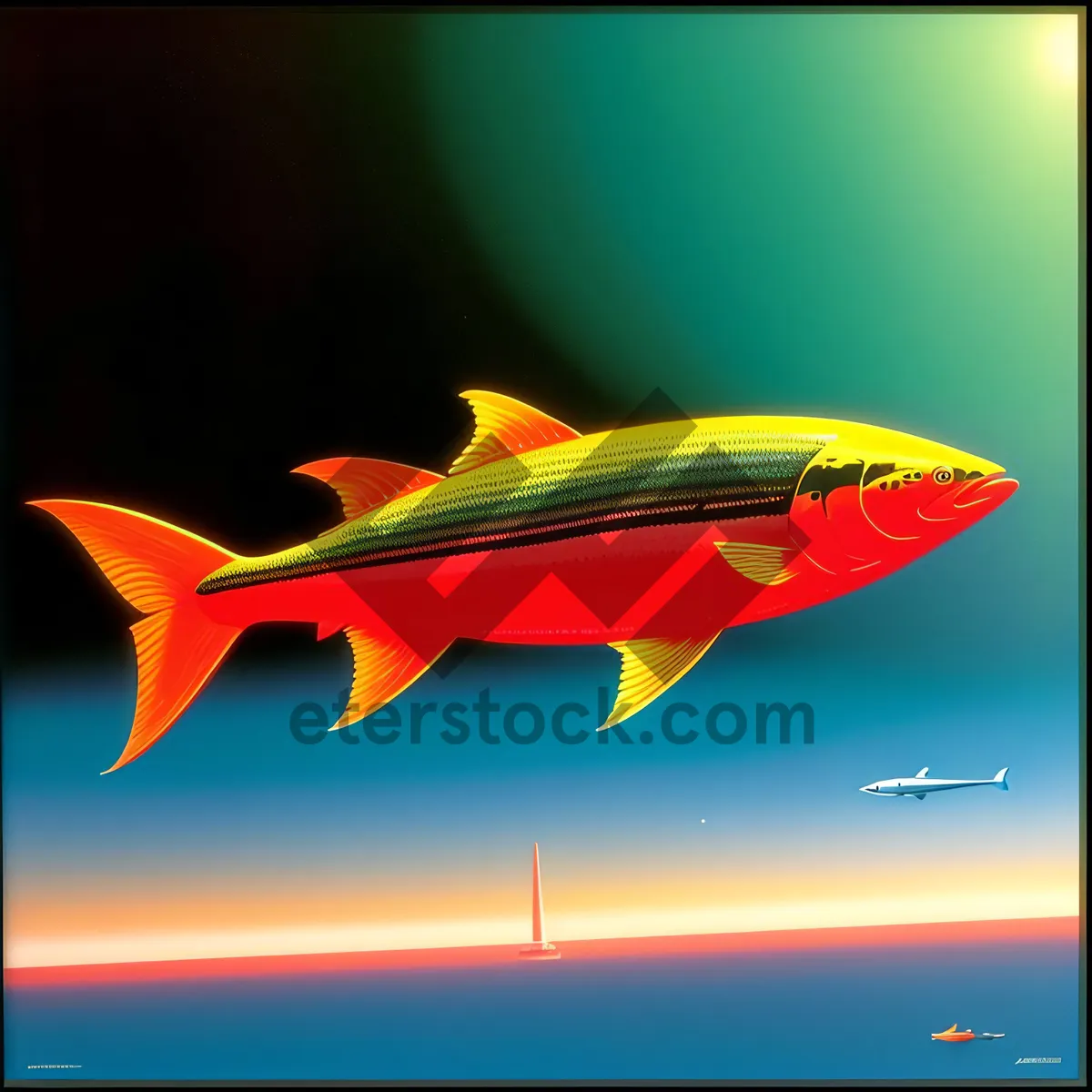 Picture of Airborne Aquatic Aviators: Skyward Fish Pairs with Jet Wings!