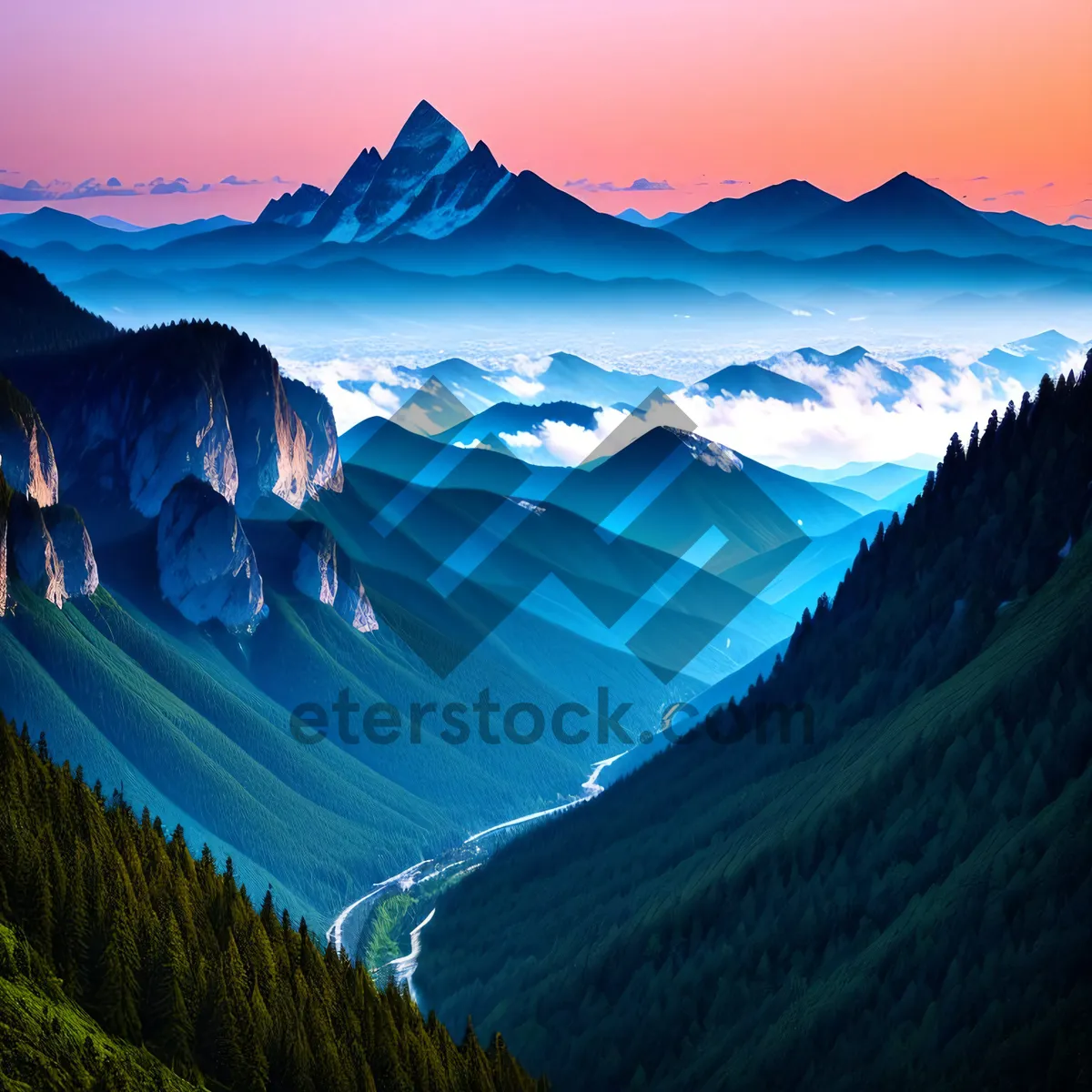 Picture of Serene Sunset Over Majestic Mountain Range