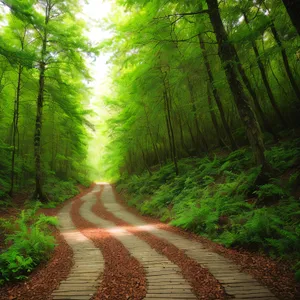 Sunlit Pathway Through Lush Woodland