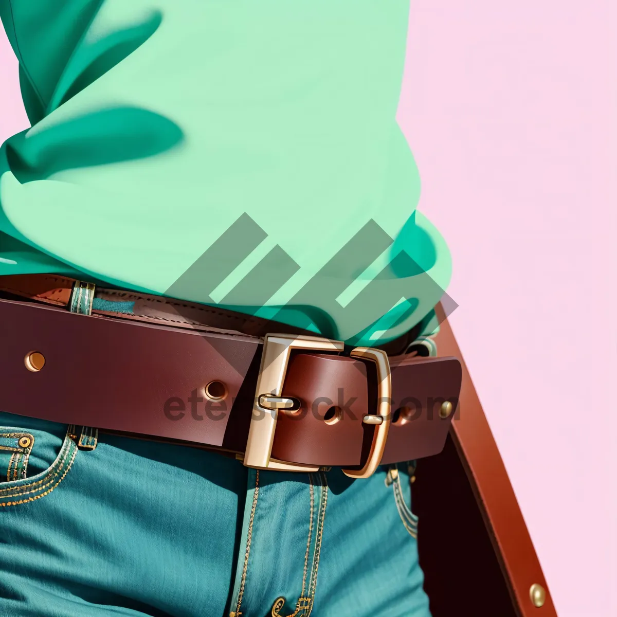 Picture of Leather Belt Jeans with Bag and Buckle