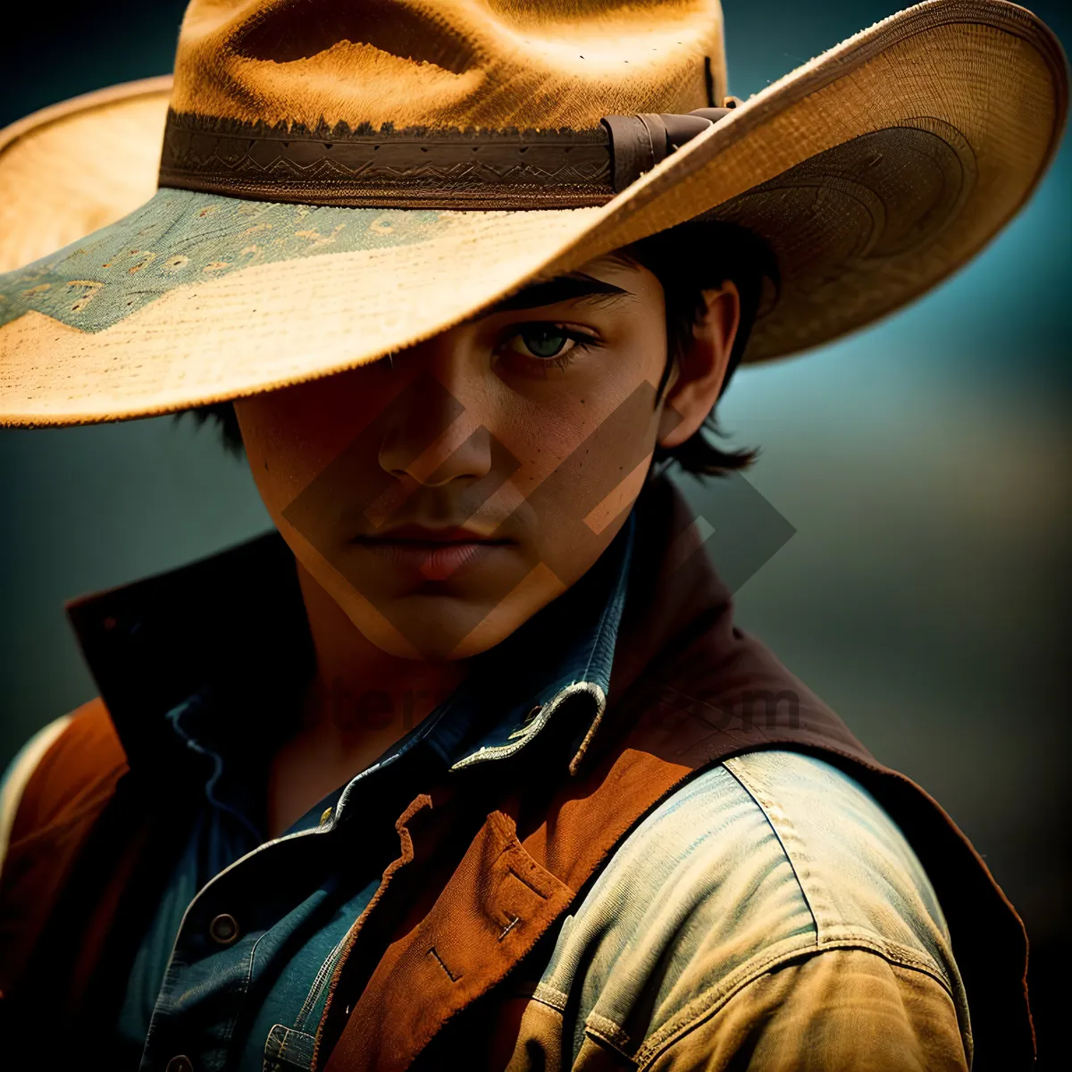 Picture of Happy cowboy man with stylish sombrero hat.