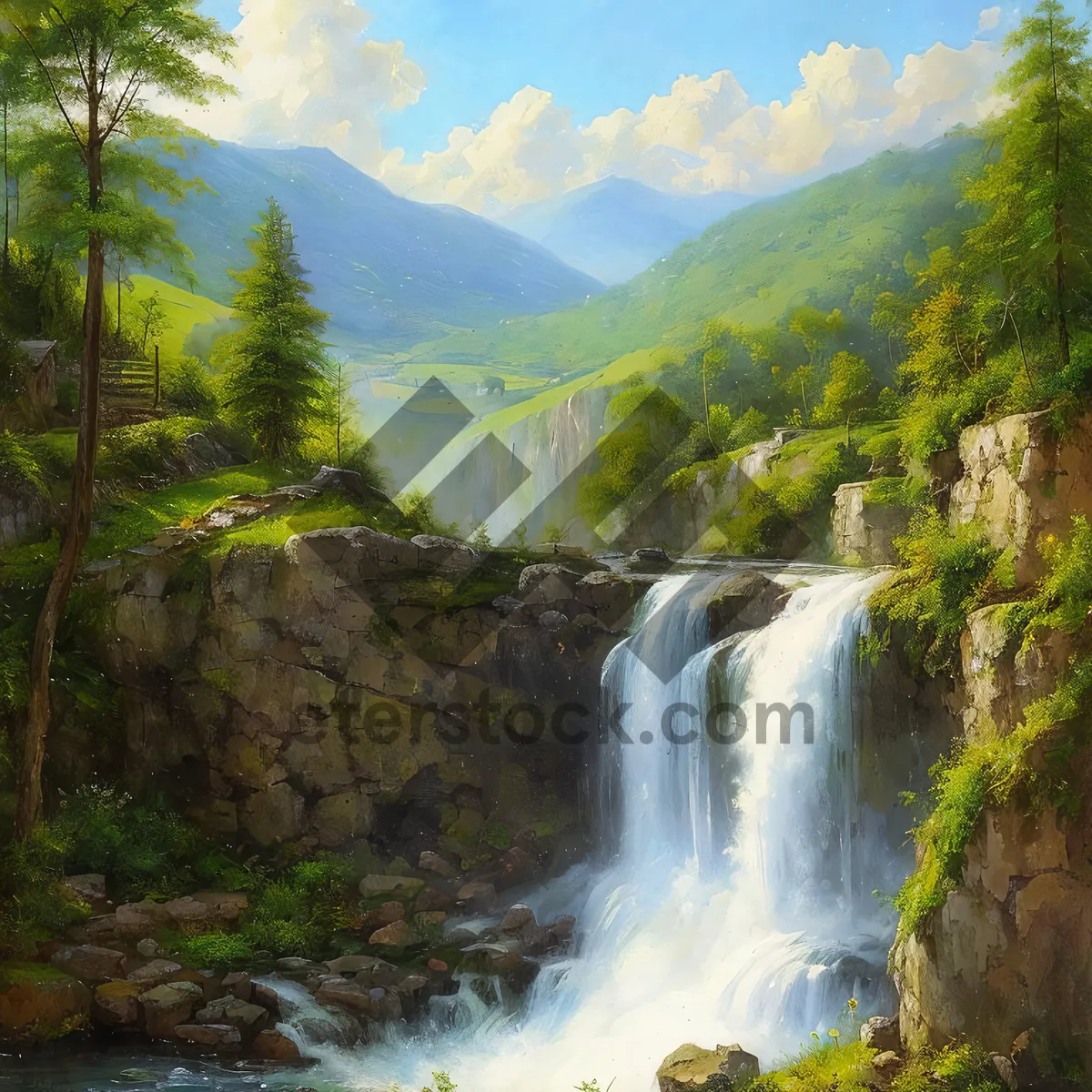 Picture of Serene Waterscape: Majestic Canyon Cascade in Wilderness