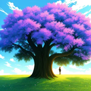 Serene Horizon: Colorful Sunset over Meadow